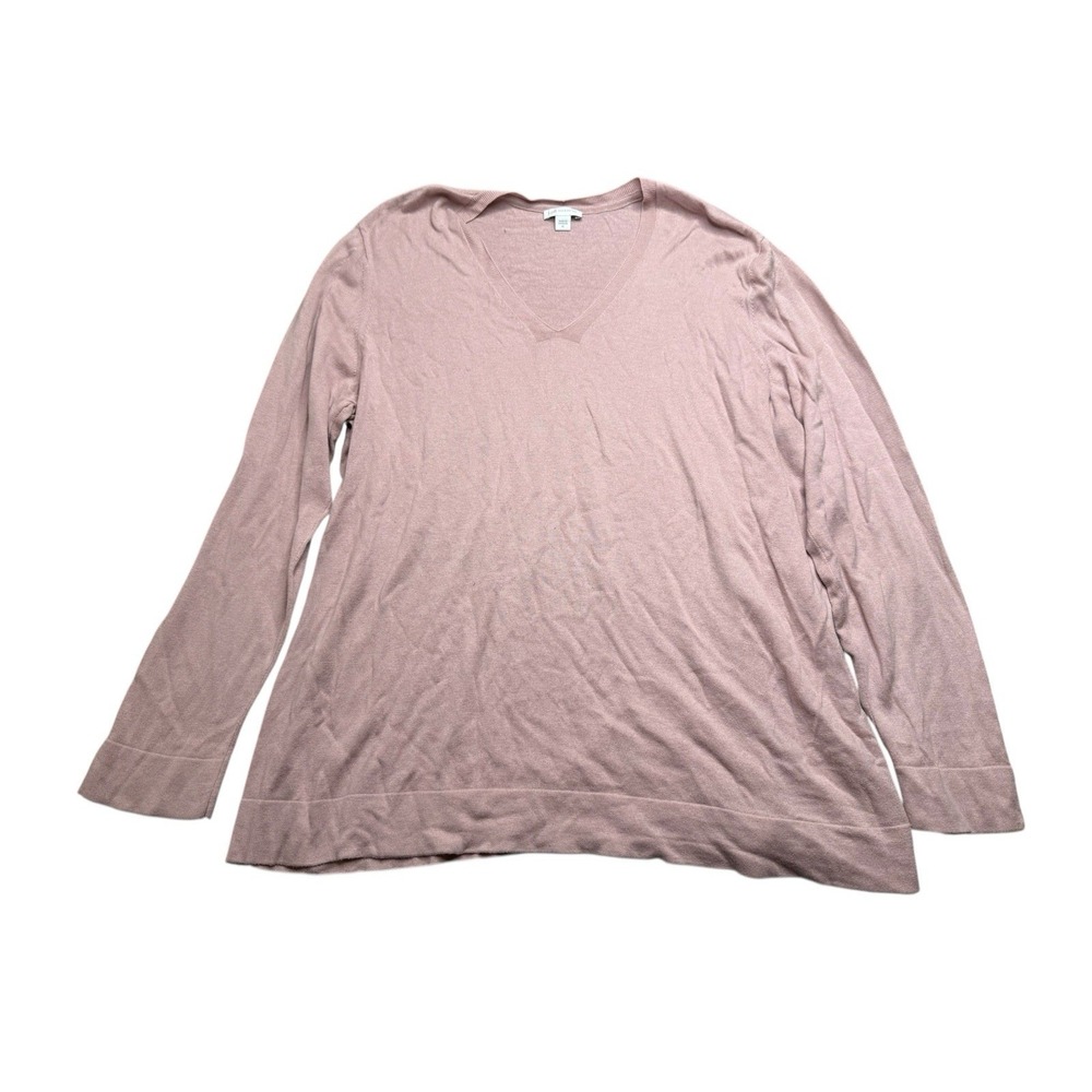 J. Jill V Neck Knit Sweater Womens Size XL Pink  Cotton Silk‎ Essential Top